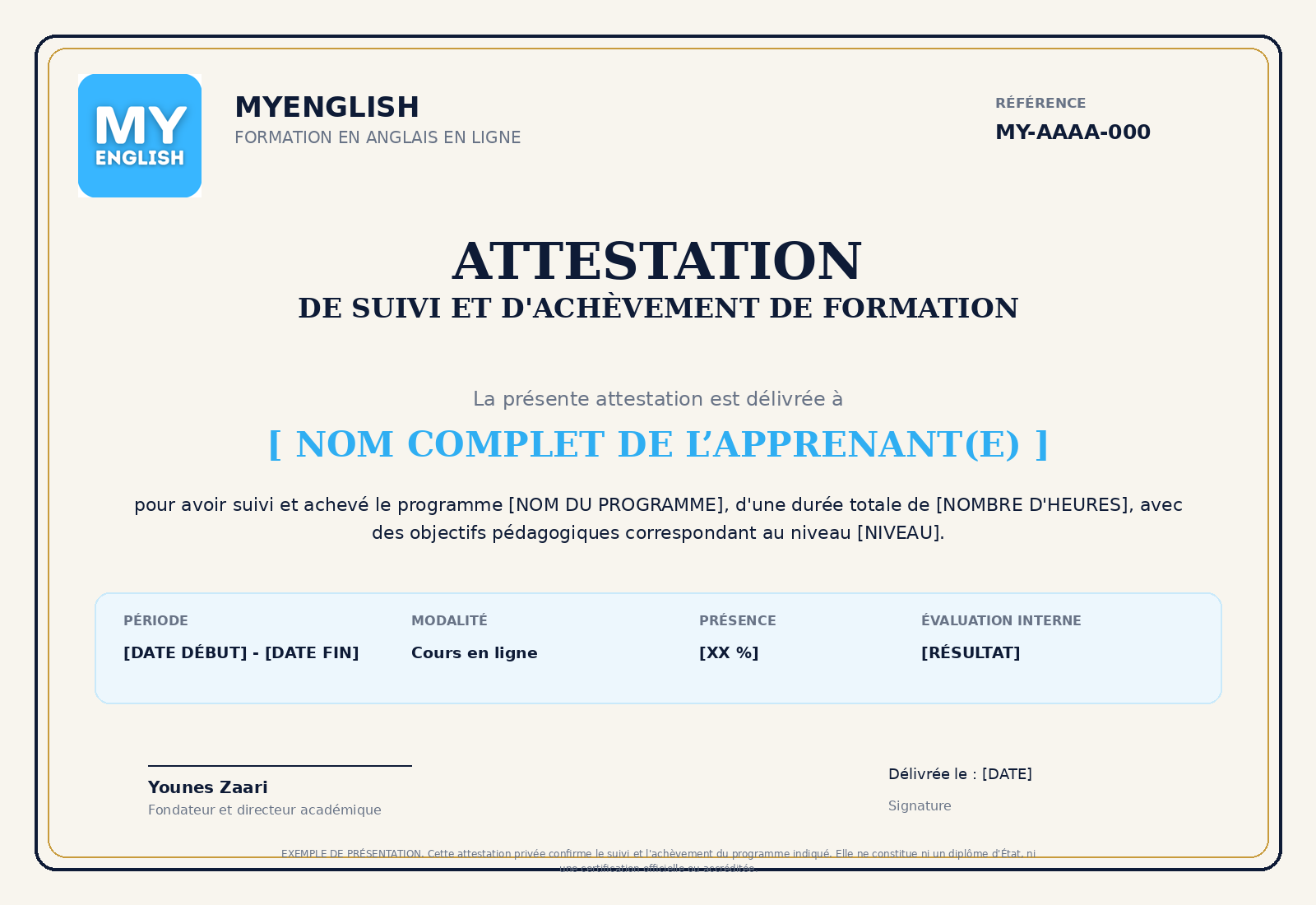 Attestation MyEnglish